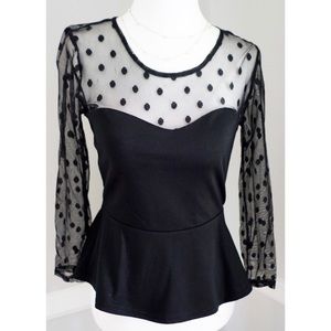Black Polka Dot Peplum Top